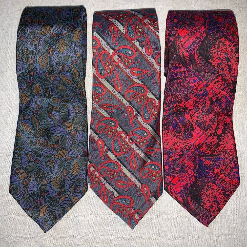 RARE VTG Thai 100% Silk Paisley and Floral Men's Ties Set